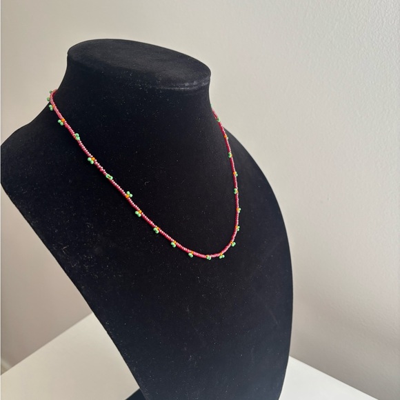 Handmade Pink Beaded Necklace with Green Accent Beads - Picture 4 of 7